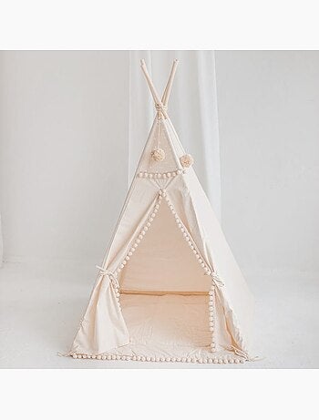 Tipi carré pour enfants avec pompons