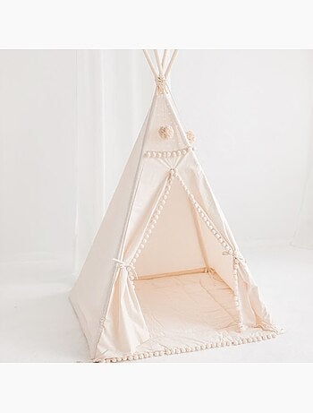 Tipi carré pour enfants avec pompons