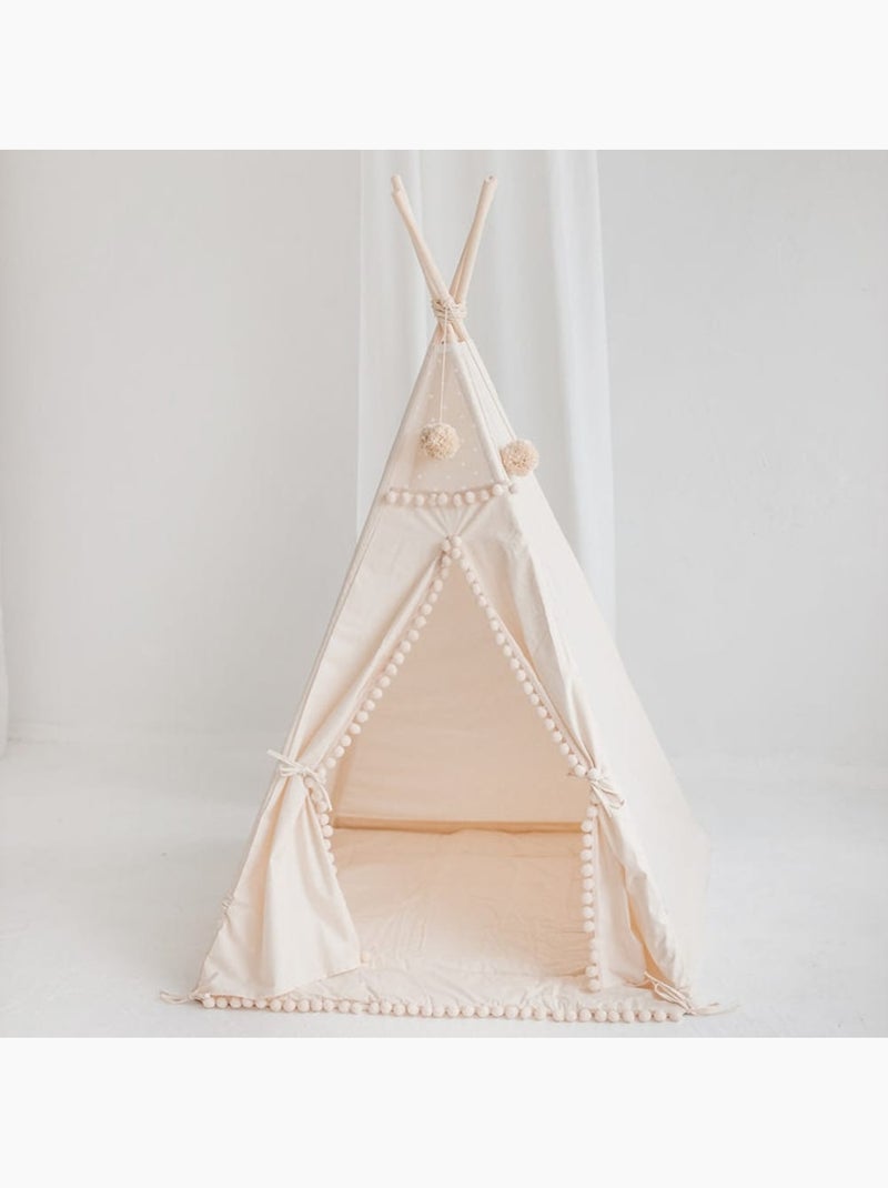 Tipi carré pour enfants avec pompons Beige - Kiabi