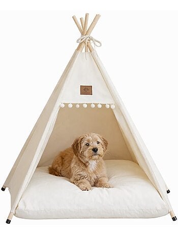 Tipi en coton pour animaux avec coussin