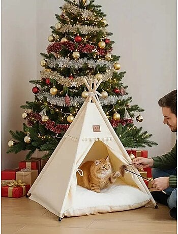 Tipi en coton pour animaux avec coussin