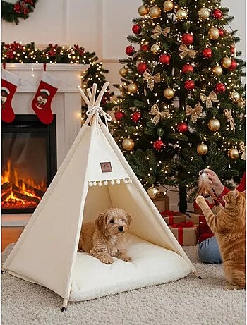 Tipi en coton pour animaux avec coussin