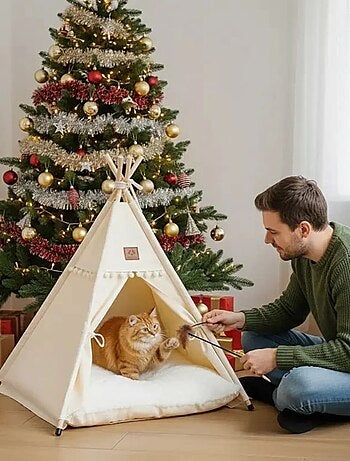 Tipi en coton pour animaux avec coussin