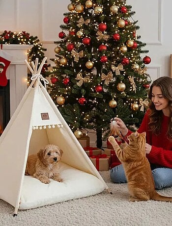 Tipi en coton pour animaux avec coussin