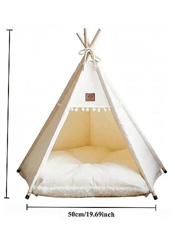 Tipi en coton pour animaux avec coussin