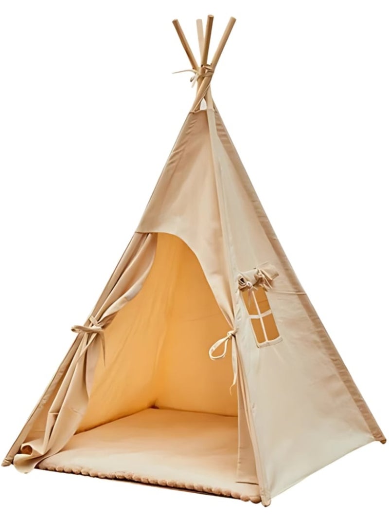 Tipi enfant avec tapis avec guirlandes Bois naturel - Kiabi