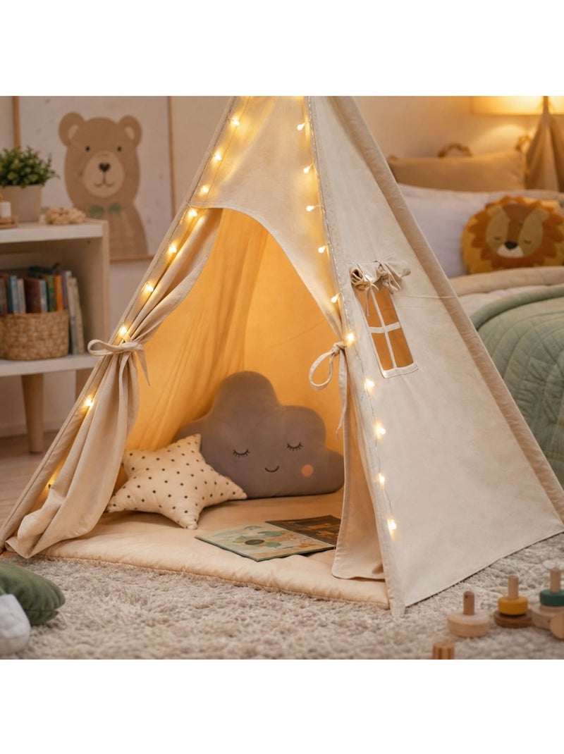Tipi enfant avec tapis avec guirlandes Bois naturel - Kiabi