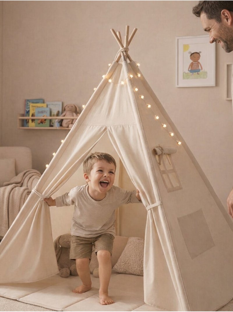 Tipi enfant avec tapis et guirlandes Beige - Kiabi