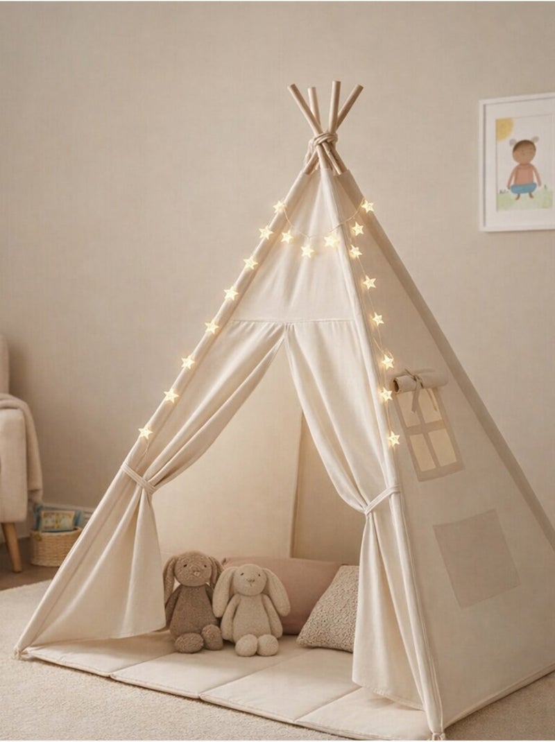 Tipi enfant avec tapis et guirlandes Beige - Kiabi