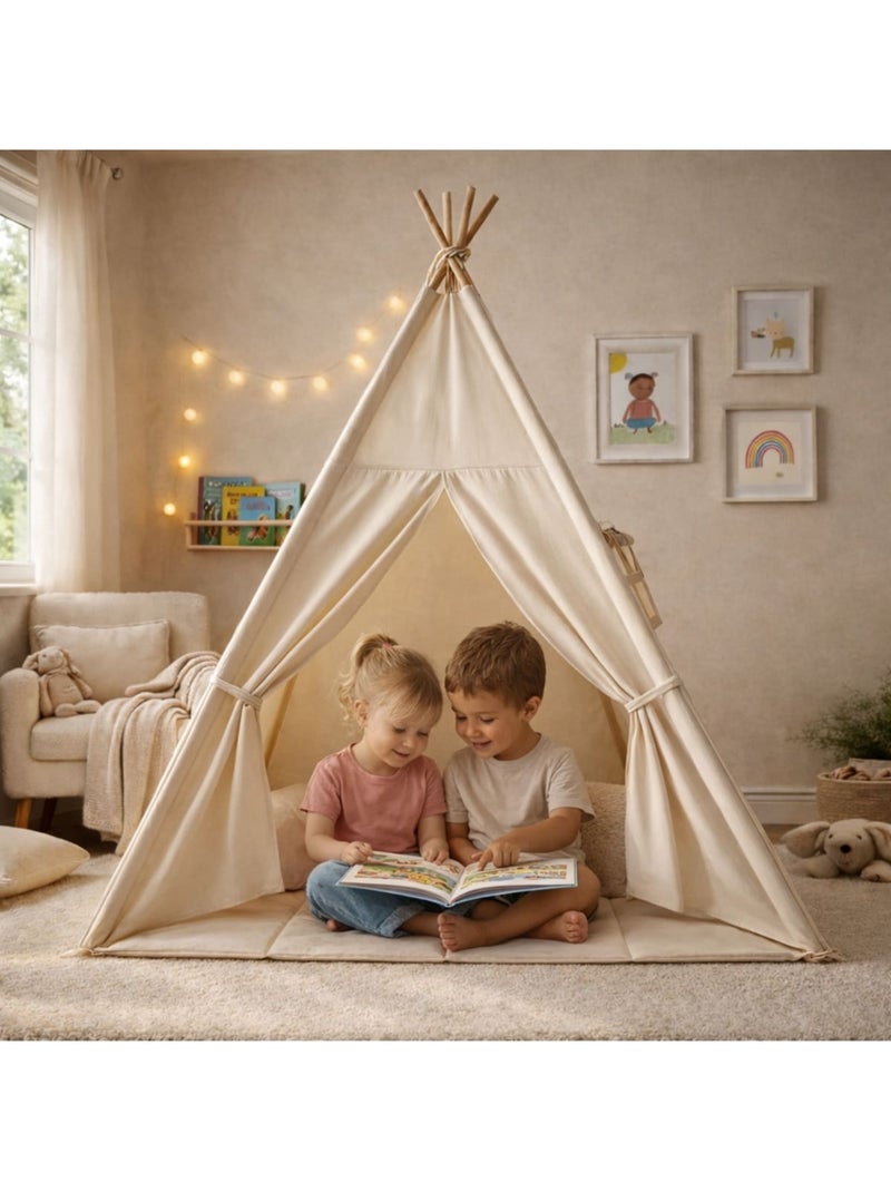 Tipi enfant avec tapis et guirlandes Beige - Kiabi