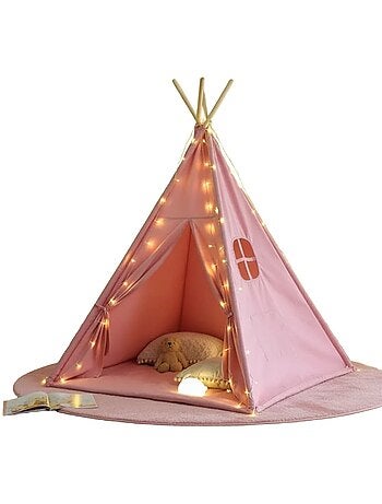 Tipi enfant avec tapis et guirlandes en coton et polyester