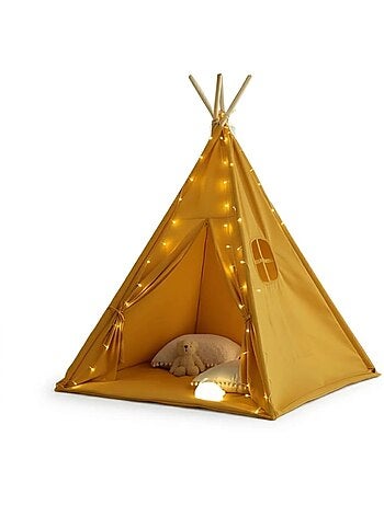 Tipi enfant avec tapis et guirlandes en coton et polyester