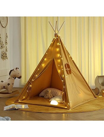 Tipi enfant avec tapis et guirlandes en coton et polyester