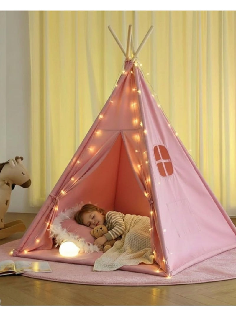 Tipi enfant avec tapis et guirlandes en coton et polyester Beige - Kiabi