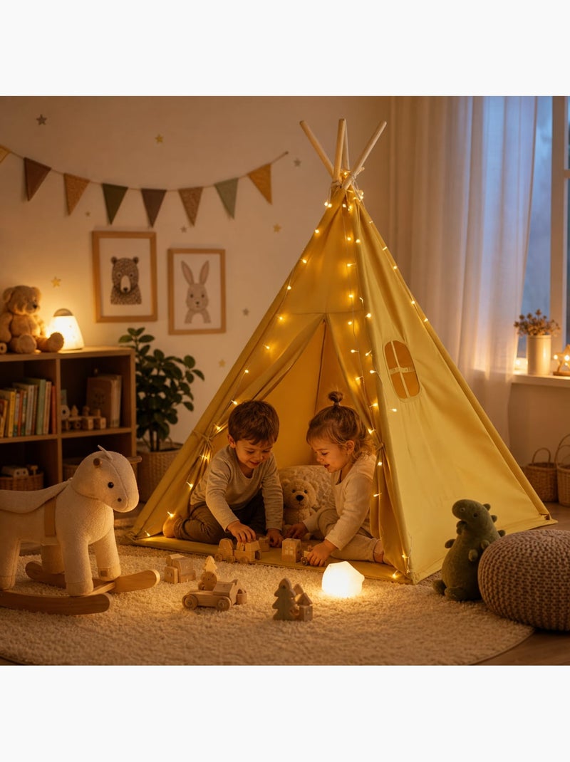 Tipi enfant avec tapis et guirlandes Jaune - Kiabi