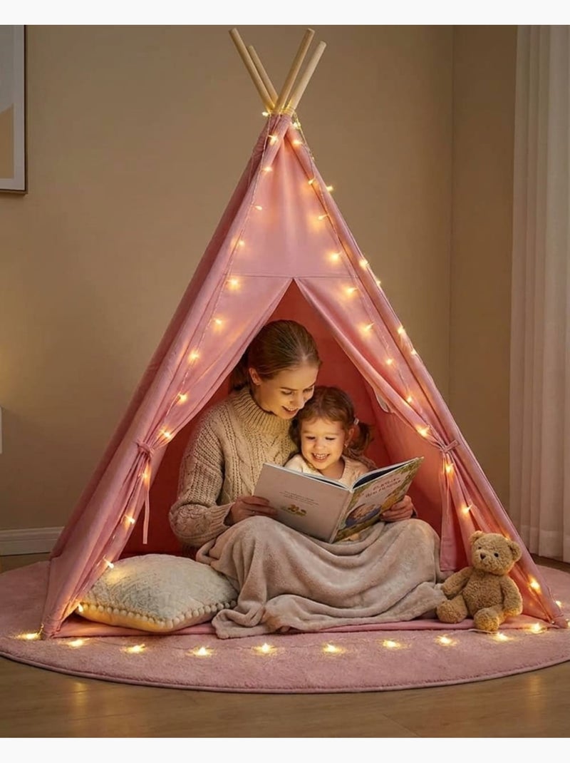 Tipi enfant avec tapis et guirlandes Rose - Kiabi