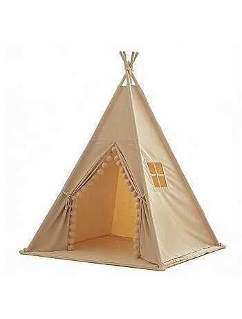 Tipi enfant gros pompons avec tapis de sol