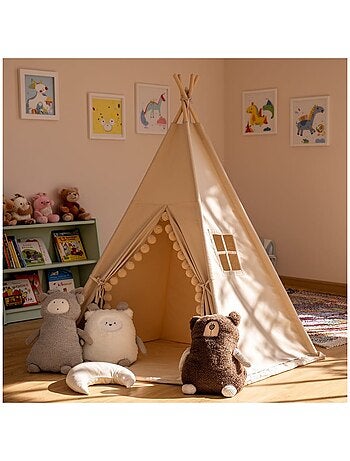Tipi enfant gros pompons avec tapis de sol