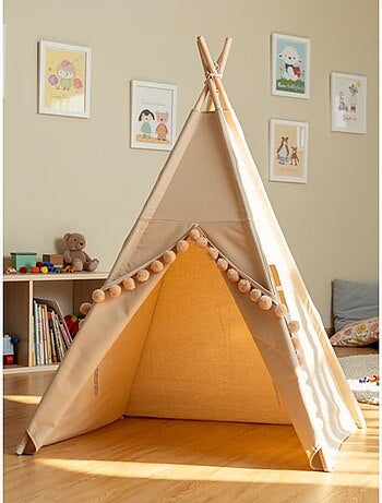 Tipi enfant gros pompons avec tapis de sol