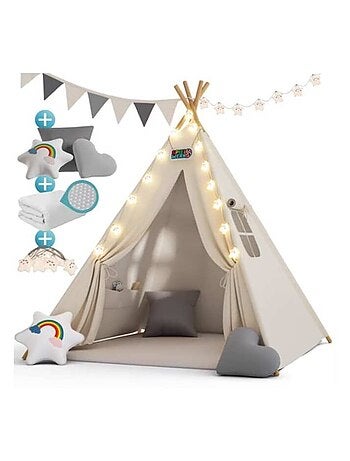 Tipi pour enfant avec tapis, coussins et guirlande
