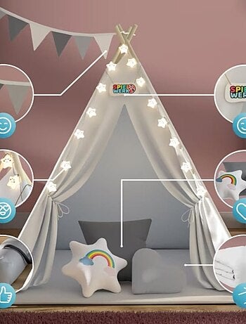 Tipi pour enfant avec tapis, coussins et guirlande