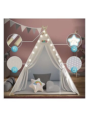 Tipi pour enfant avec tapis, coussins et guirlande