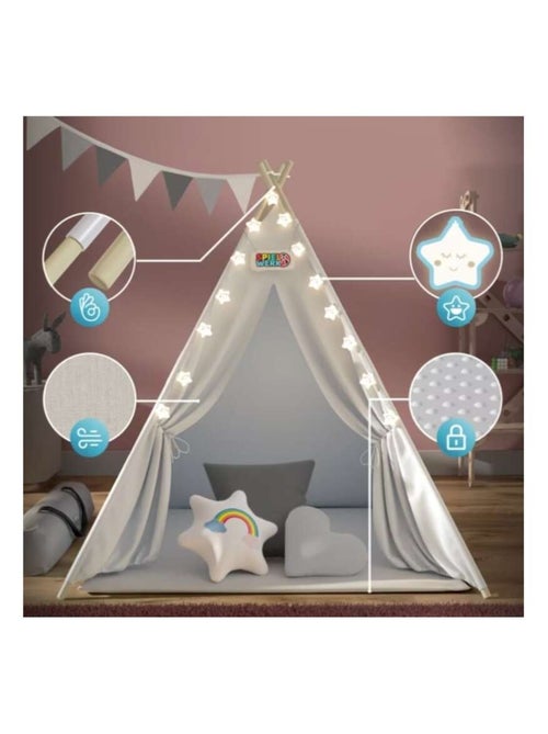 Tipi pour enfant avec tapis, coussins et guirlande - Kiabi