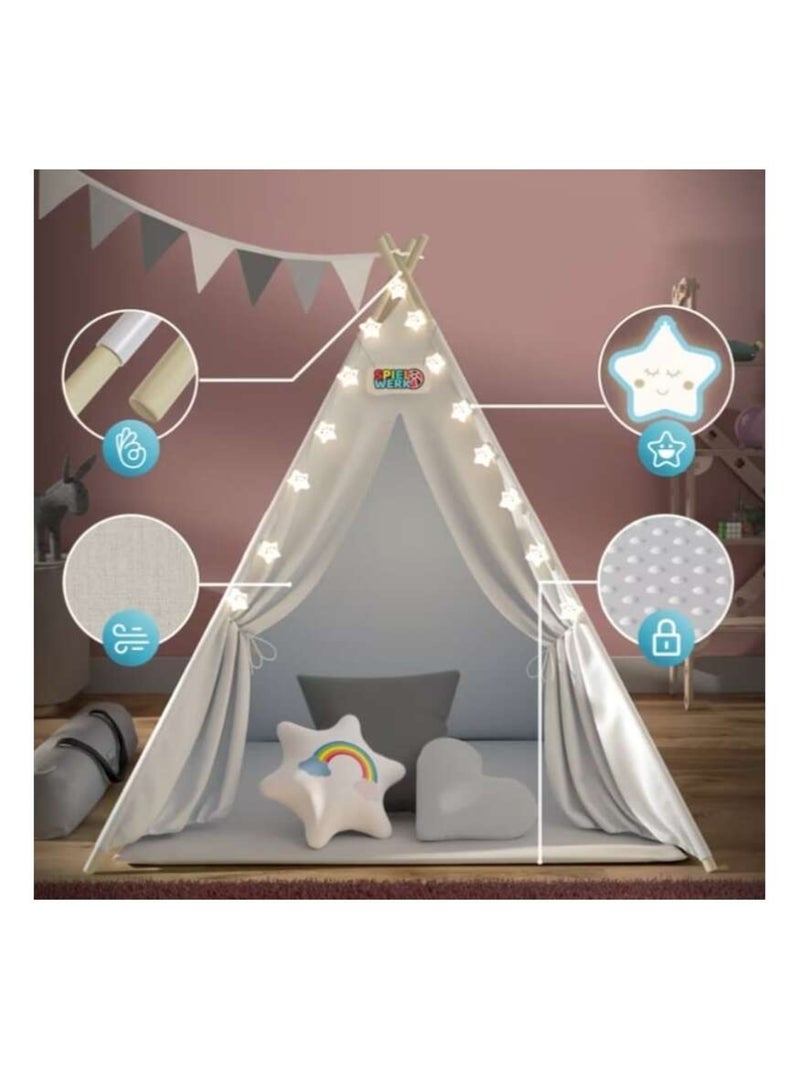 Tipi pour enfant avec tapis, coussins et guirlande Crème - Kiabi