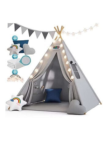 Tipi pour enfant avec tapis, coussins et guirlande