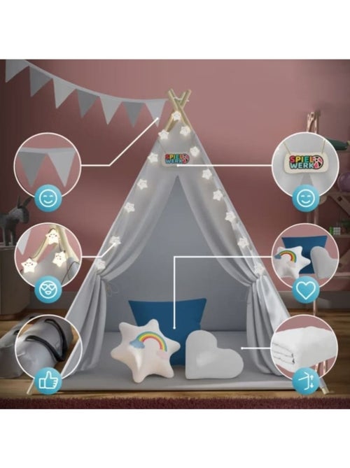 Tipi pour enfant avec tapis, coussins et guirlande - Kiabi