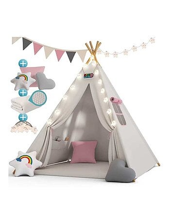 Tipi pour enfant avec tapis, coussins et guirlande