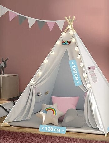 Tipi pour enfant avec tapis, coussins et guirlande