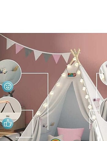 Tipi pour enfant avec tapis, coussins et guirlande