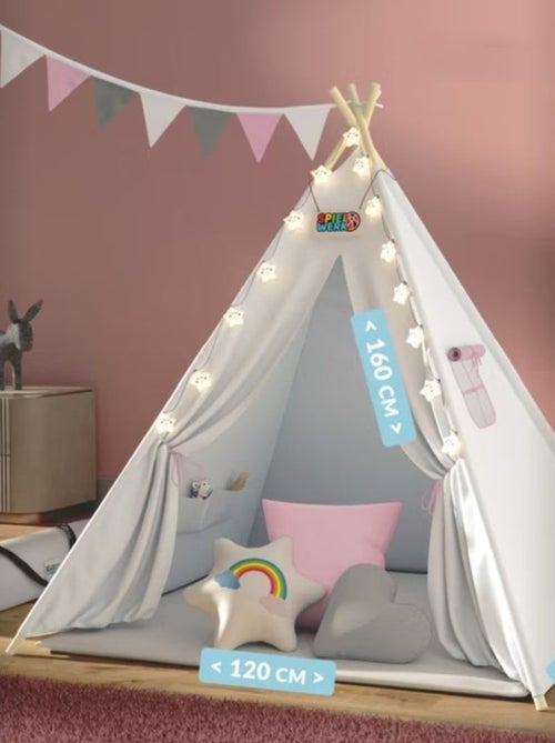 Tipi pour enfant avec tapis, coussins et guirlande - Kiabi