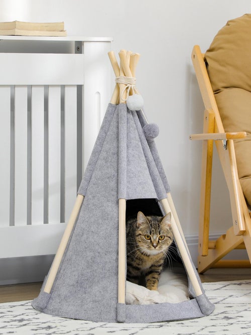 Tipi tente pour animaux coussin épais grand confort inclus gris - Kiabi