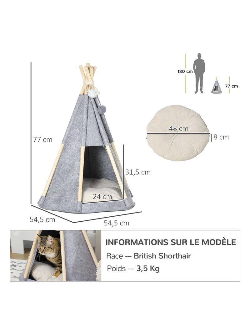 Tipi tente pour animaux coussin épais grand confort inclus gris Gris - Kiabi