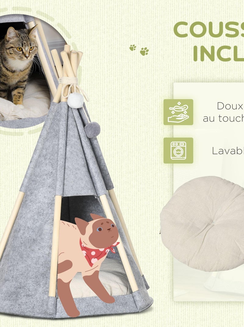 Tipi tente pour animaux coussin épais grand confort inclus gris Gris - Kiabi