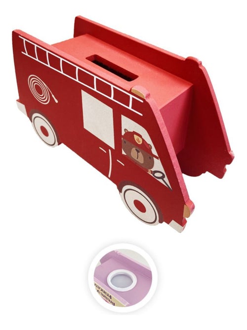 Tirelire camion de pompier conduit par un ourson - Kiabi