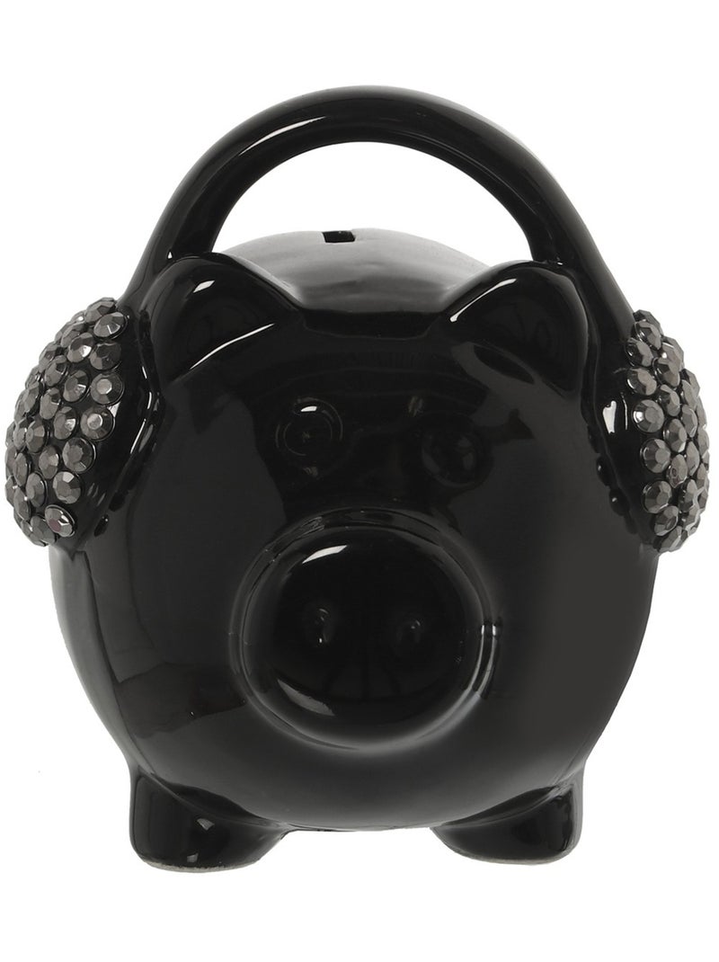 Tirelire cochon avec casque à strass en céramique 13 cm Noir - Kiabi