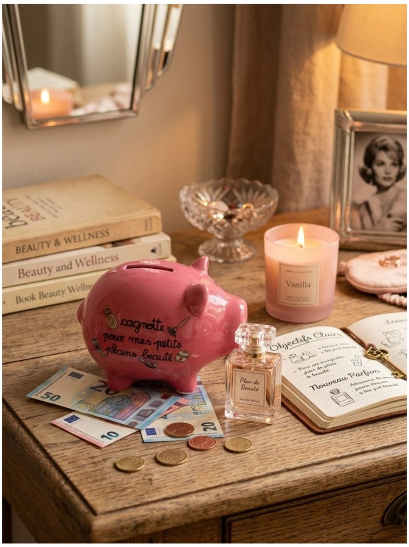Tirelire cochon Cagnotte pour mes petits plans beauté 10 x 12 cm rose Rose - Kiabi