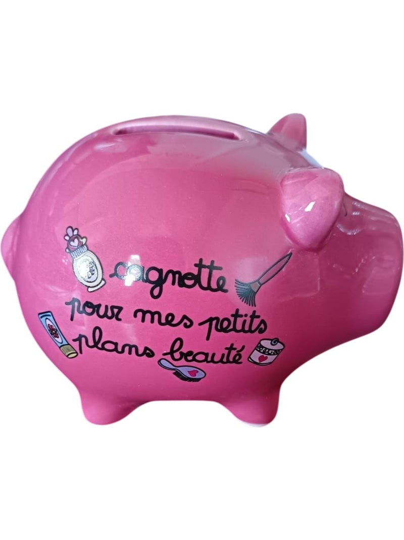 Tirelire cochon Cagnotte pour mes petits plans beauté 10 x 12 cm rose Rose - Kiabi