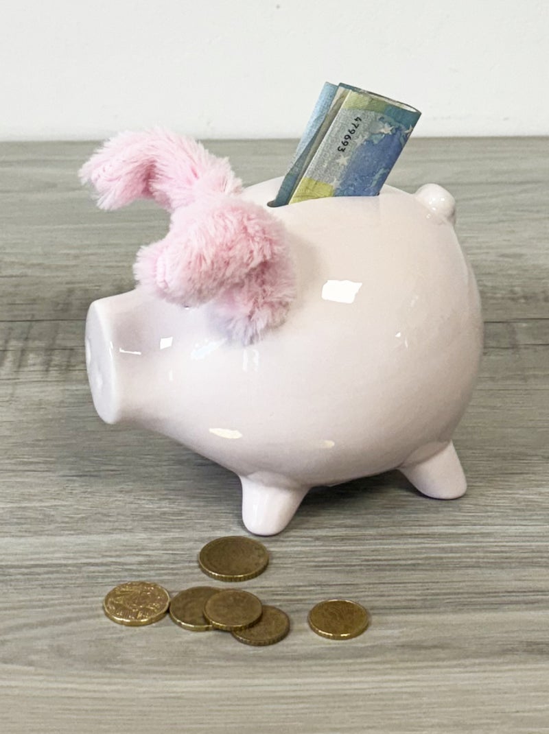 Tirelire cochon rose en céramique avec les oreilles en peluche 13 cm Rose - Kiabi