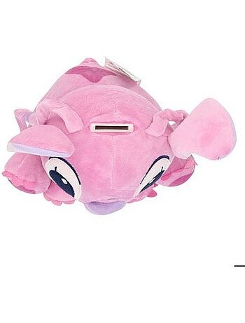 Tirelire en peluche - disney - angel (lilo & stitch) - 20 cm - rose - licence officielle
