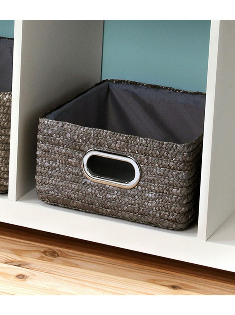 Tiroir En Paille Tressé Gris Métal - Moyen Modèle Marron - Kiabi
