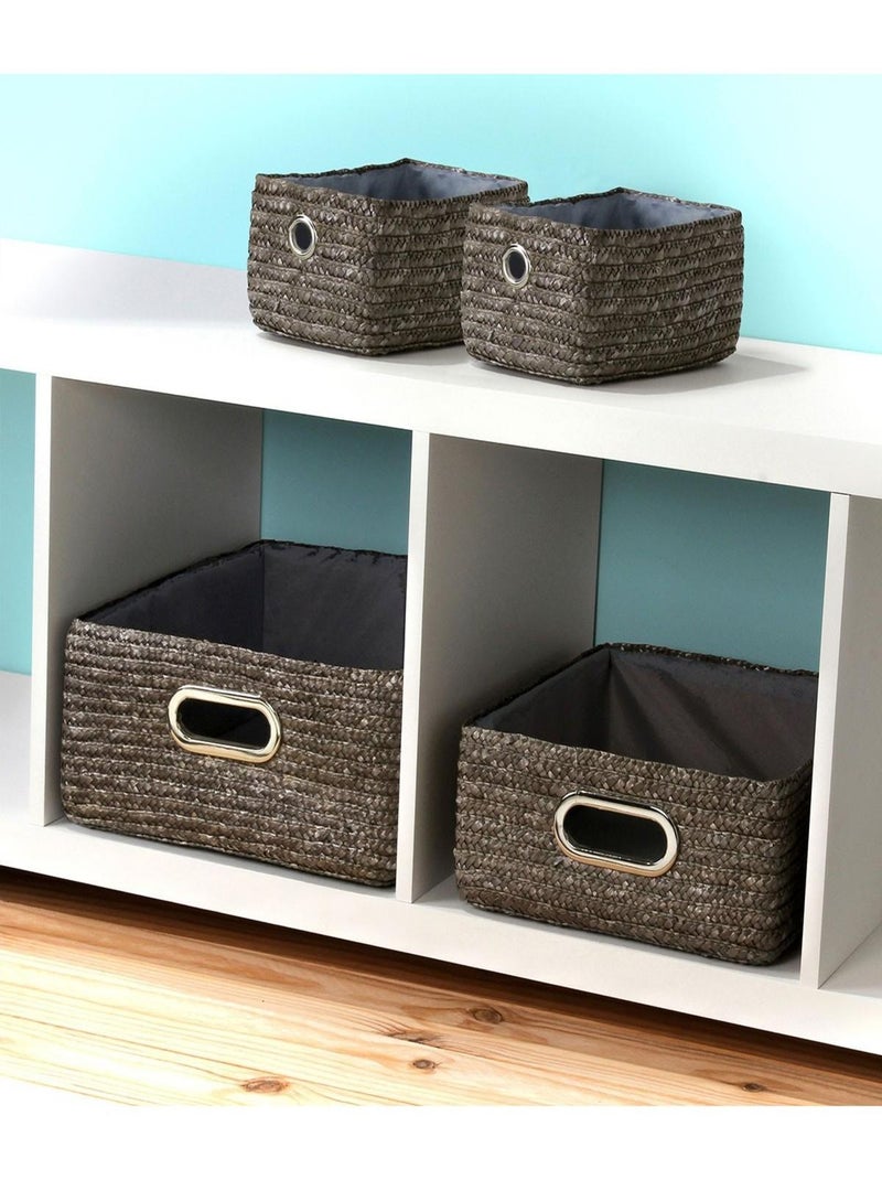 Tiroir En Paille Tressé Gris Métal - Moyen Modèle Marron - Kiabi