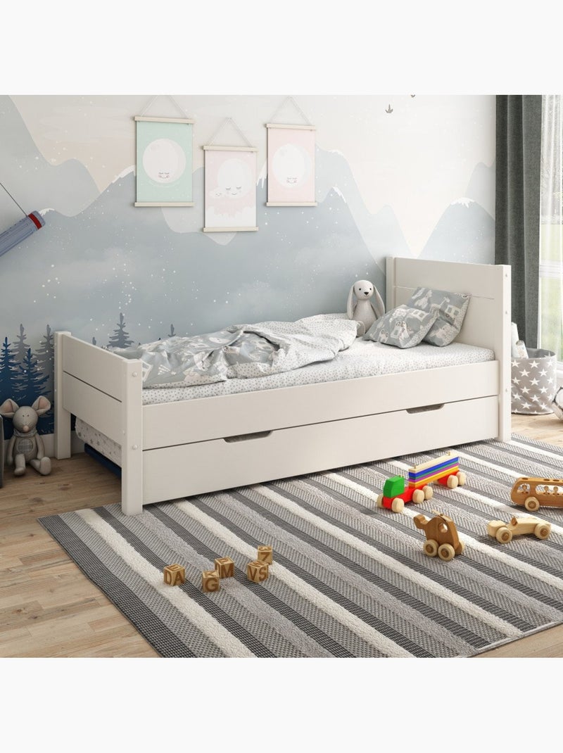 Tiroir lit gigogne façade pin massif  ACHILLE Blanc - Kiabi