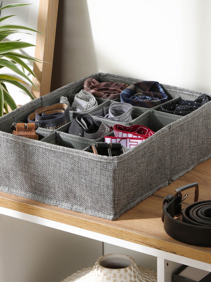 Tiroir organisateur en lin - 12 compartiments Gris - Kiabi