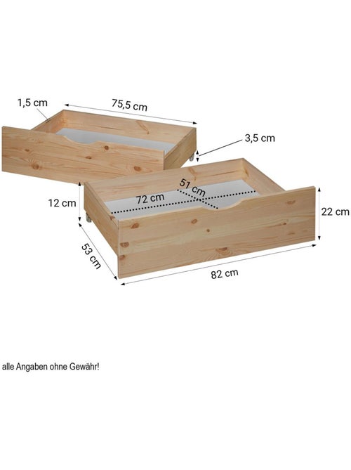 Tiroirs de rangement en bois à roulettes pour lit gigogne - Kiabi