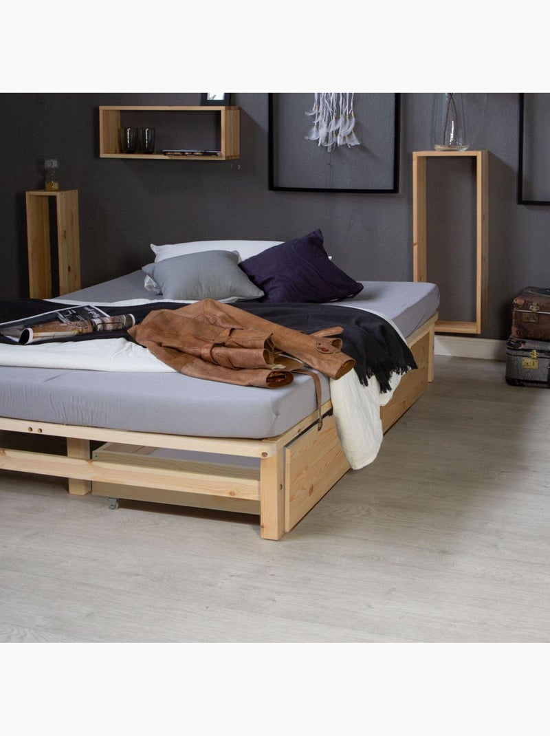 Tiroirs de rangement en bois à roulettes pour lit gigogne Beige - Kiabi