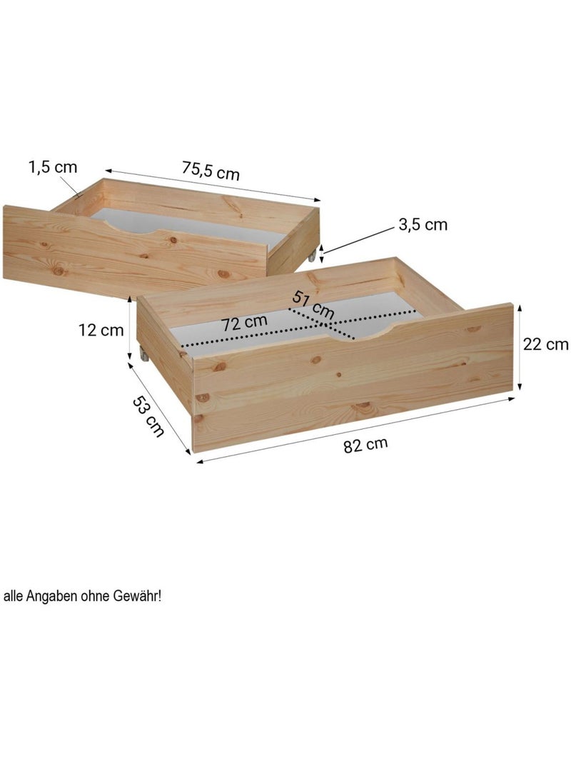 Tiroirs de rangement en bois à roulettes pour lit gigogne Beige - Kiabi